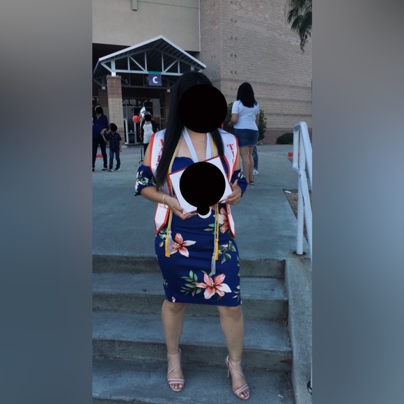 BLU NAVY SUMMER DRESS WITH FLOWERS - Picture 2 of 2